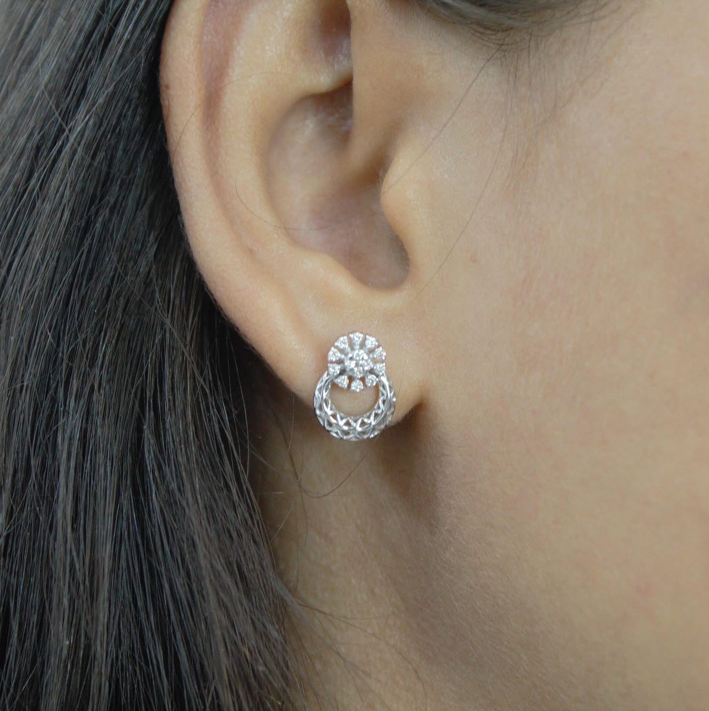 White Gold Pendant with Stud Earrings Set, 18k Gold Diamond Jewelry Set, Handmade Vintage Jewelry Set, Designer Statement Certified Jewelry