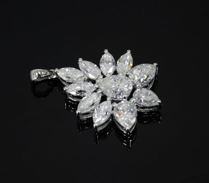 Solid 925 Sterling Silver Moissanite Pendant for Chain, Designer Jewelry for Her, Marquise and Pear Cut Stone Pendant Prefect Holiday Gift