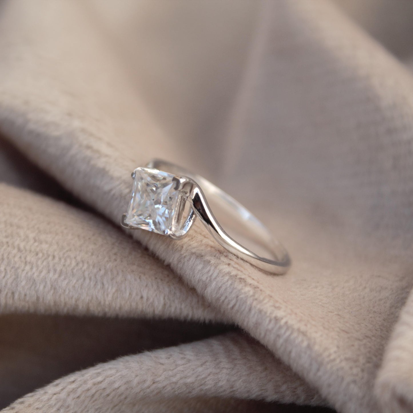 Princess Cut Moissanite White Stone Ring, 925Sterling Silver Ring, Handmade Jewelry, Square Shape Moissanite Ring, Colorless Moissanite Ring