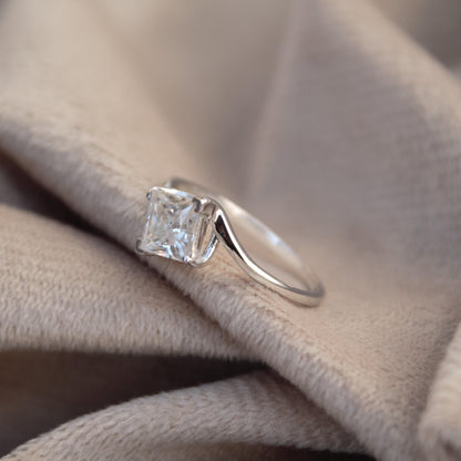 Princess Cut Moissanite White Stone Ring, 925Sterling Silver Ring, Handmade Jewelry, Square Shape Moissanite Ring, Colorless Moissanite Ring