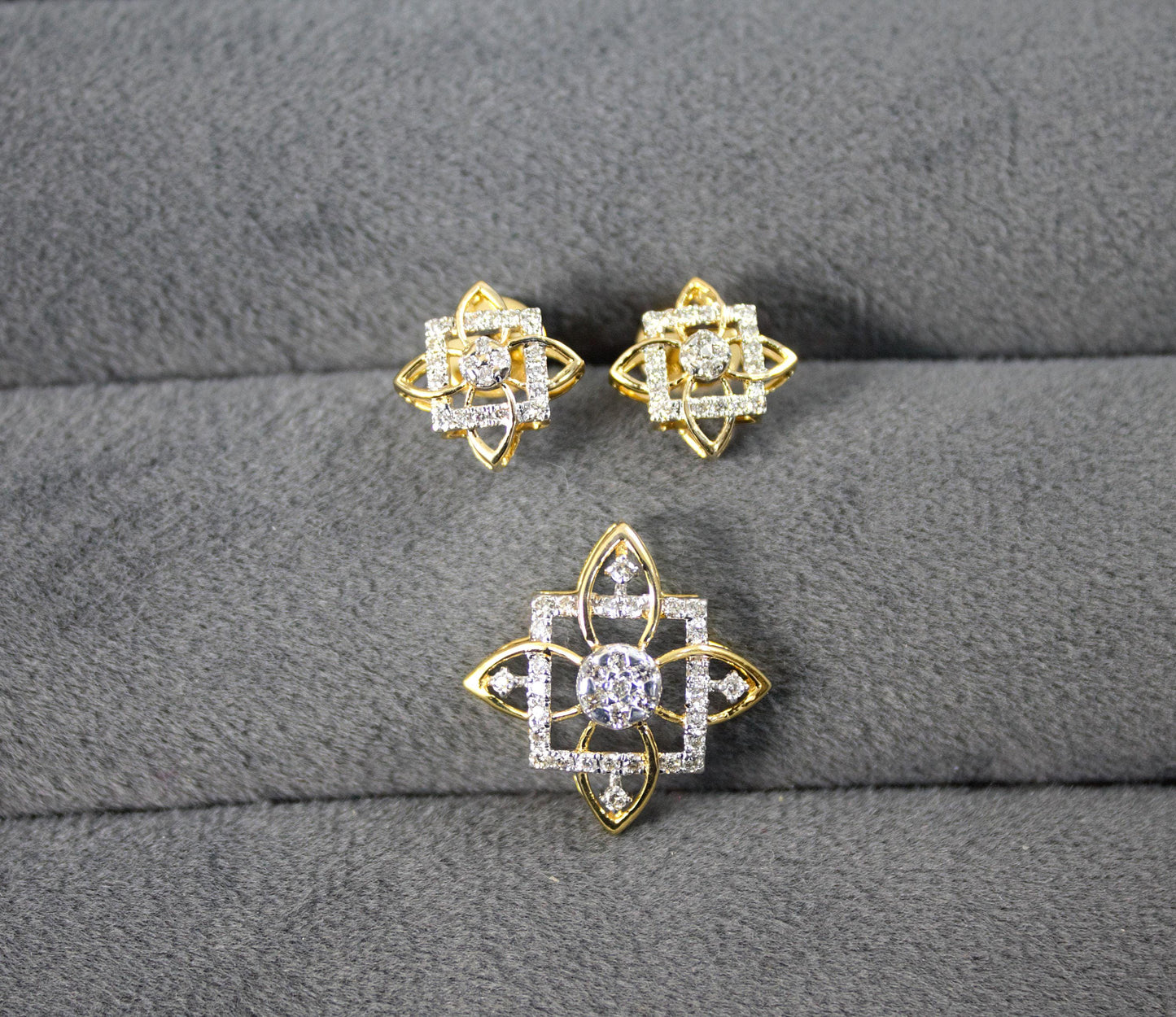 IGI Certified Diamond Necklace Earrings Set, Minimalist Jewelry for Wedding, 18K Gold Chain Pendant with Earrings Perfect Anniversary Gift