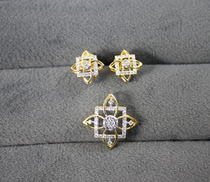 IGI Certified Diamond Necklace Earrings Set, Minimalist Jewelry for Wedding, 18K Gold Chain Pendant with Earrings Perfect Anniversary Gift