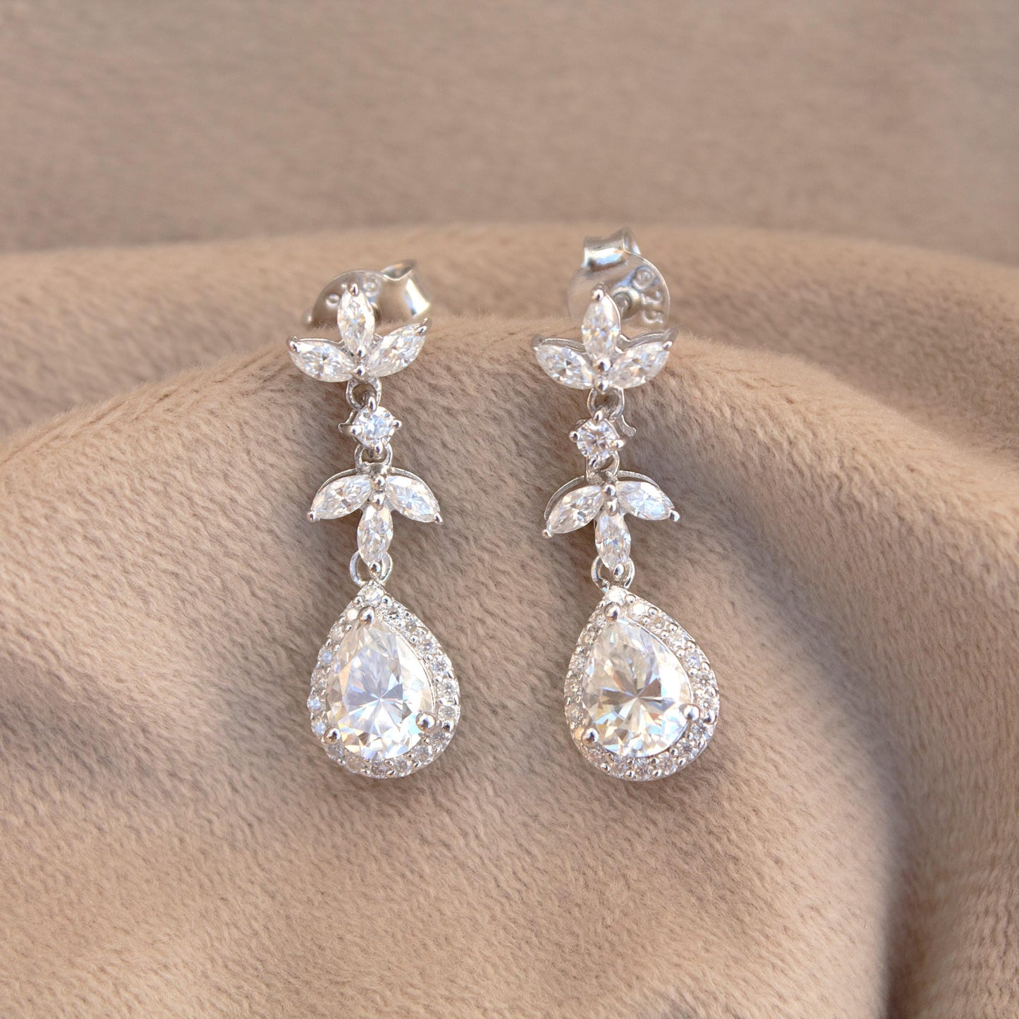 Teardrop Moissanite Earrings in 925 Sterling Silver, Drop and Dangle Earrings, Designer Statement Earrings for Women, Prefect Gift for Bride