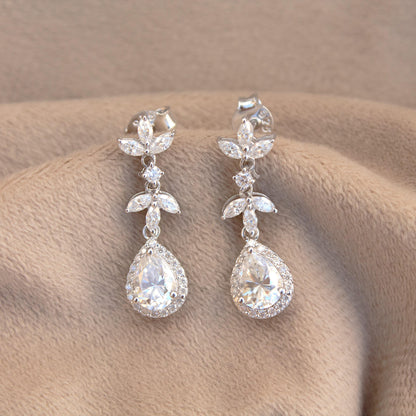 Teardrop Moissanite Earrings in 925 Sterling Silver, Drop and Dangle Earrings, Designer Statement Earrings for Women, Prefect Gift for Bride
