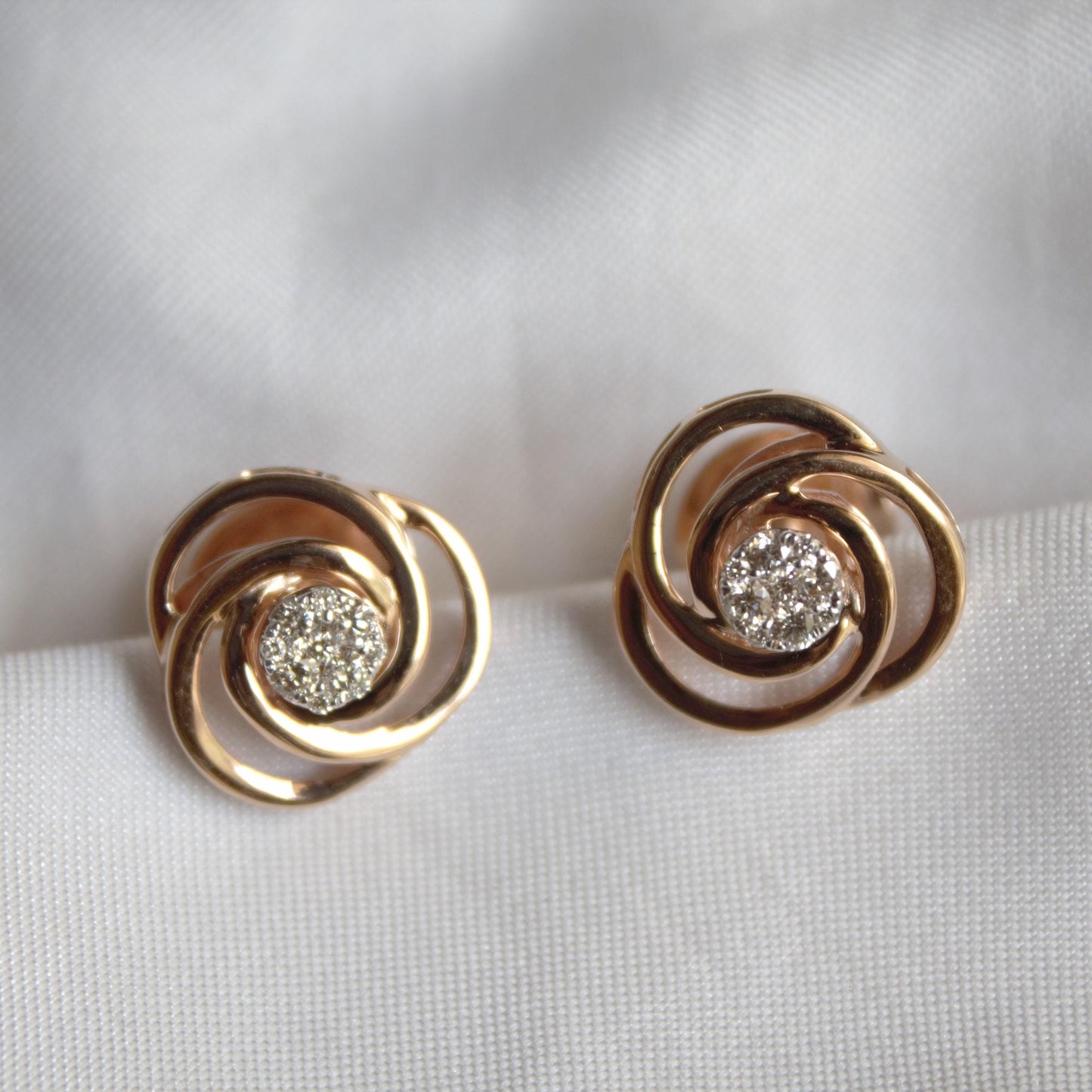 Real Diamond Solitaire Necklace Set, Round Cut Pendant with Stud Earrings,18k Rose Gold Charm Pendant, Tiny Stud Earrings, Gift for Daughter