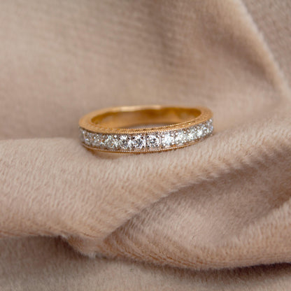 14k Solid Gold Half Eternity Band, Lab Grown Diamond Wedding Ring, US 7 Stackable Halfway Ring, 50 Pointer Diamond Gold Band Gift for Women