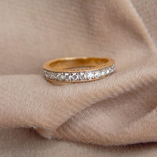 14k Solid Gold Half Eternity Band, Lab Grown Diamond Wedding Ring, US 7 Stackable Halfway Ring, 50 Pointer Diamond Gold Band Gift for Women