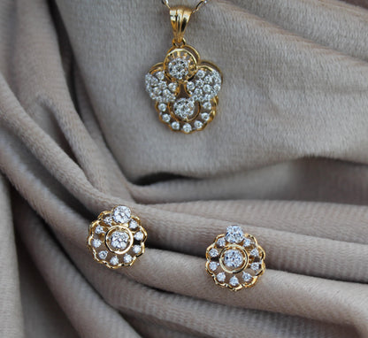 IGI Certified Gold Diamond Jewelry, Natural Diamond Earring With Necklace Set, 18K Gold Diamond Jewelry, Designer Diamond Set Gift For Her