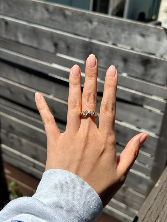 Kite Cut Moissanite Ring, Moissanite Gold Ring, Two Stone Ring, Minimalist Women Ring, Anniversary Gift, Gold Kite Ring, Double Stone Ring