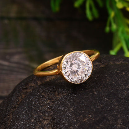 Lab Diamond Ring, IGI Certified Brilliant Cut Round Shape Ring, Bezel Setting Ring, Yellow Gold Ring, Handmade Jewelry, Gift for Bridesmaids