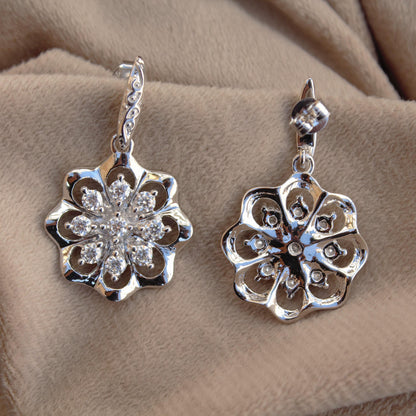 Floral Shape Moissanite Silver Earrings, 925 Sterling Silver Earrings for Women, Vintage Look Earrings, Flower Earrings, Anniversary Gift