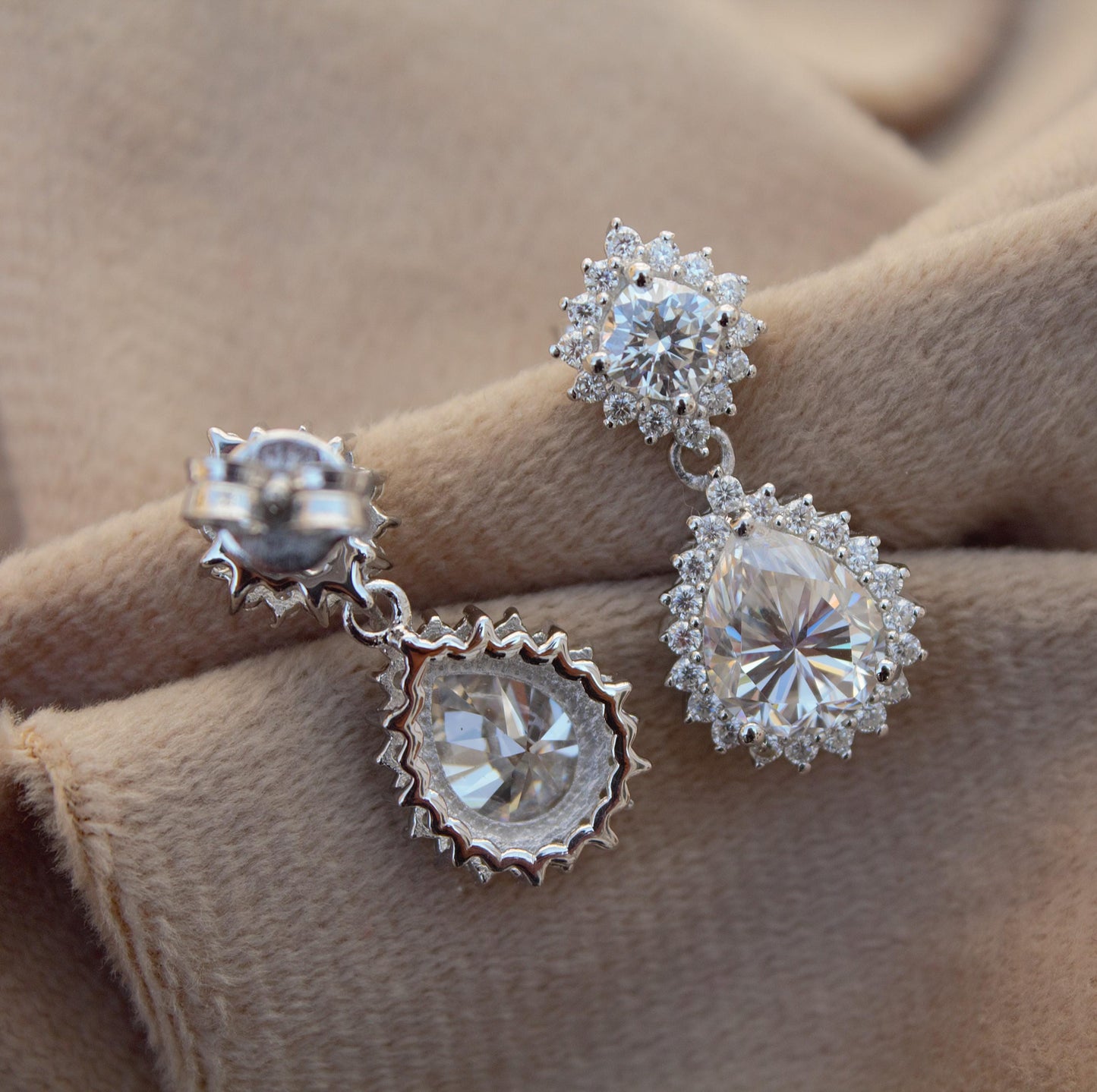 Pear Moissanite Drop Earrings, 925 Sterling Silver Push Back Earrings, Designer Dangle Earrings, Silver Bridal Earrings, Moissanite Jewelry