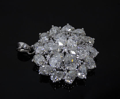 White Moissanite 925 Sterling Silver Pendant, Statement Silver Jewelry for Women, Floral Design Pendant, Pear Shape Pendant, Wedding Jewelry