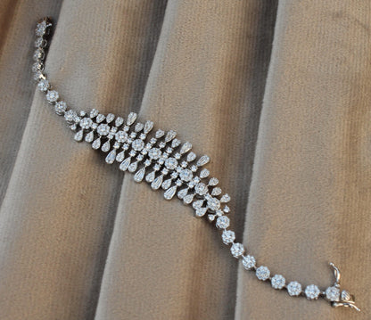 Statement Silver Necklace Set, Cubic Zirconia Choker Necklace With Earrings-Ring- Bracelet- Luxury Silver CZ Jewelry Set For Valentines Day