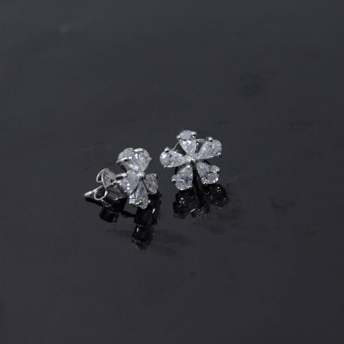 925 Sterling Silver Moissanite Tiny Floral Stud Earrings, Silver Stud Earrings for Her, Minimalist Pear Stud Earrings, Perfect Birthday Gift