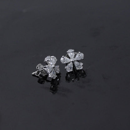 925 Sterling Silver Moissanite Tiny Floral Stud Earrings, Silver Stud Earrings for Her, Minimalist Pear Stud Earrings, Perfect Birthday Gift