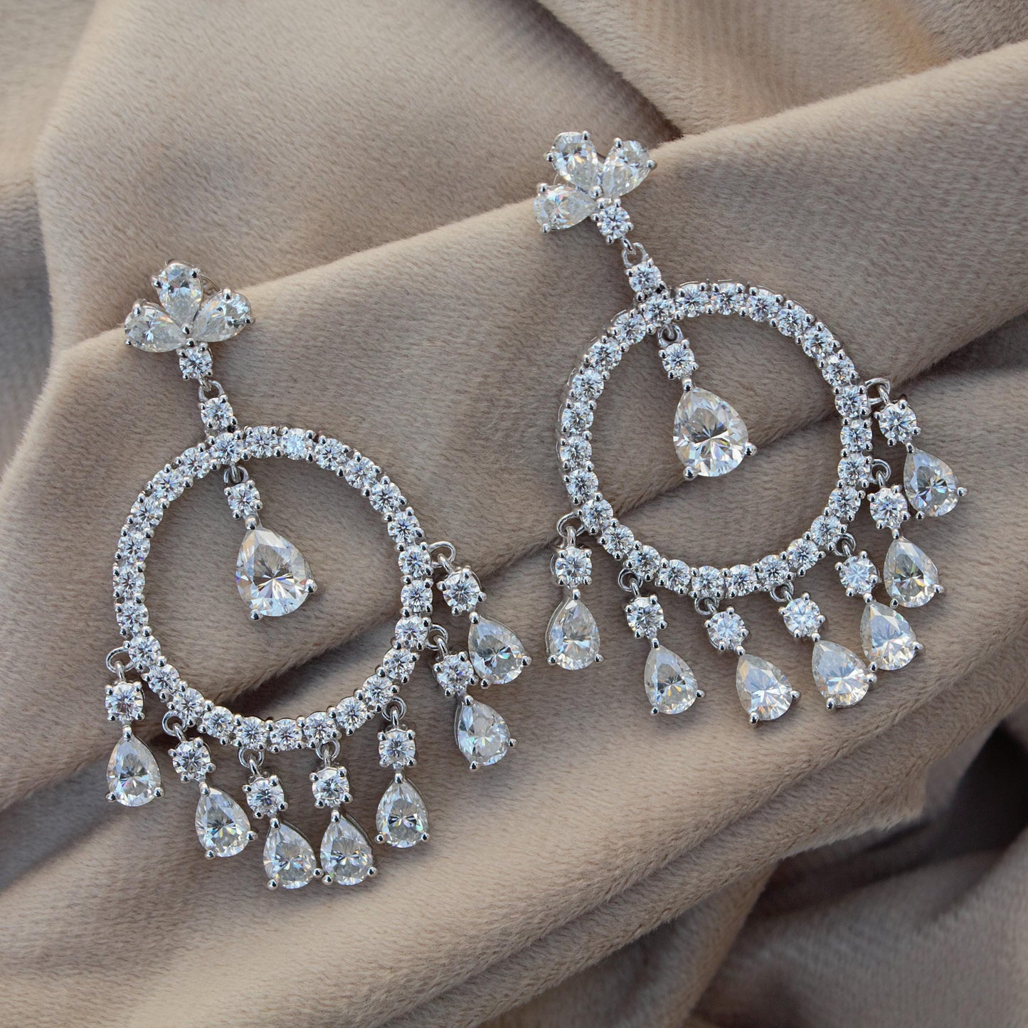 Moissanite Dangle Earrings, Dangling Earrings For Her, 925 Sterling Silver Jewelry, Elegant Moissanite Silver Dangle Earring, Gift For Wife