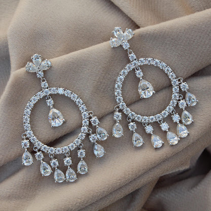 Moissanite Dangle Earrings, Dangling Earrings For Her, 925 Sterling Silver Jewelry, Elegant Moissanite Silver Dangle Earring, Gift For Wife