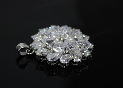 White Moissanite 925 Sterling Silver Pendant, Statement Silver Jewelry for Women, Floral Design Pendant, Pear Shape Pendant, Wedding Jewelry
