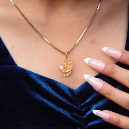 18K Solid Yellow Gold Pendant Without Chain, Seven Stone Alphabet Real Diamond Pendant, Elegant Charm Gold Pendant Gift For Special One