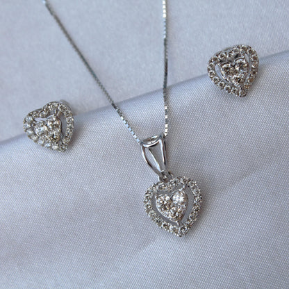 Heart Diamond Solitaire Halo Pendant, Lightweight Diamond Pendant, 18k White Gold Bridal Jewelry, Solid Gold Pendant with Chain for Gift