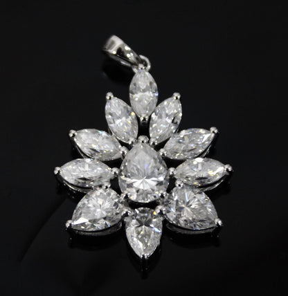 Solid 925 Sterling Silver Moissanite Pendant for Chain, Designer Jewelry for Her, Marquise and Pear Cut Stone Pendant Prefect Holiday Gift