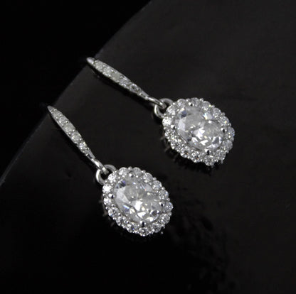 White Moissanite Dangle Earrings in 925 Sterling Silver, Oval Cut Stone Earrings for Her, Statement Jewelry, Perfect for Valentines Day Gift