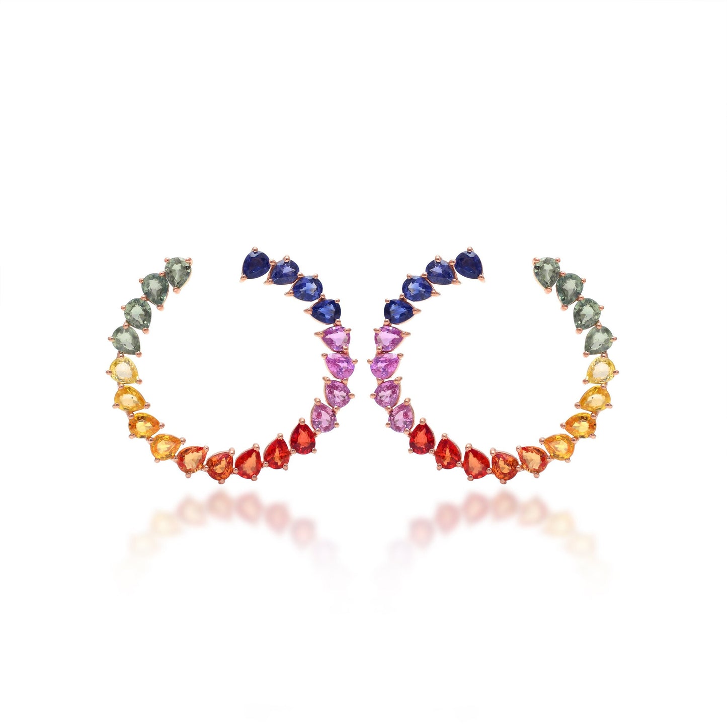 Rainbow Sapphire Big Hoops Earrings, Huggie Earrings, 14K Gold Earrings for Bride, Statement Gold Earrings, Multi Color Wedding Earrings