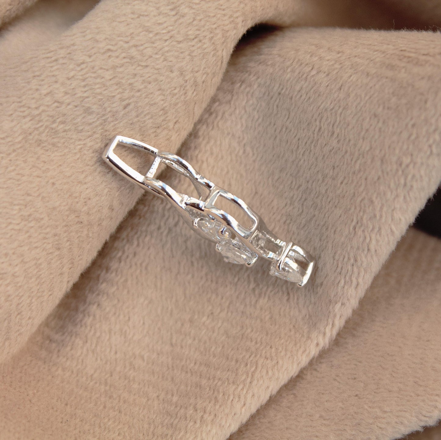 Solid 925 Sterling Silver Dainty Moissanite Pendant for Chain, Heart Cut Moissanite Jewelry, Three Stone Pendant, Engagement Gift for Bride