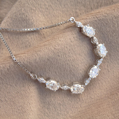 Solid 925 Sterling Silver Moissanite Bracelet, Adjustable Chain Bracelet for Women, Handmade Silver Moissanite Jewelry, Mothers Day Gift