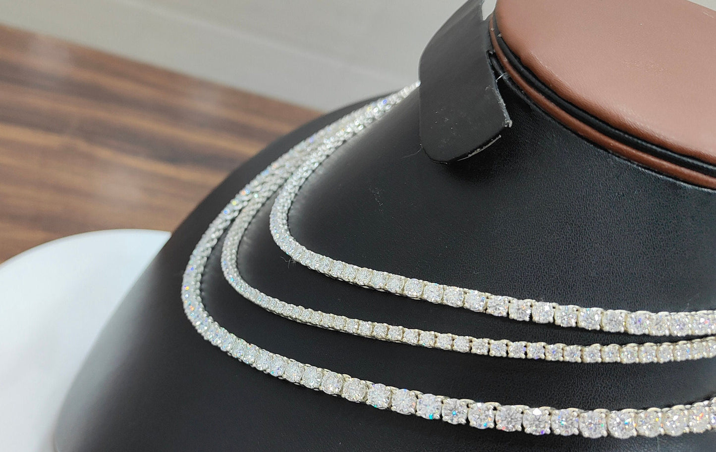 Moissanite Silver Necklace, Iced Out Necklace Chain, 3 MM Moissanite Tennis Necklace, Encrusted Cuban Necklace, Wedding Jewelry for Women