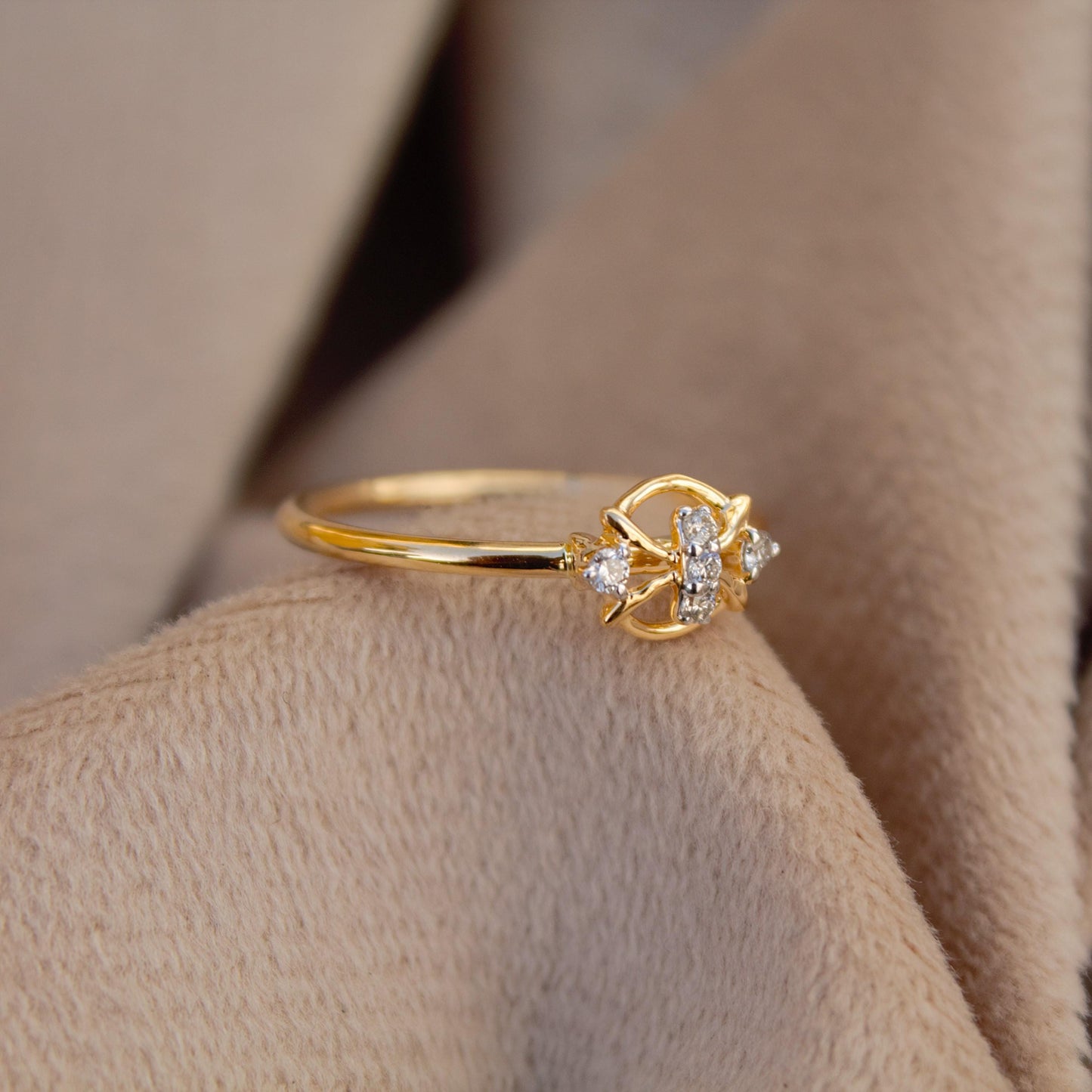 18K Solid Yellow Gold Ring, 6 US Gold Diamond Ring, IGI Certified Diamond Jewelry, Real Diamond Elegant Minimalist Ring For Birthday Gift