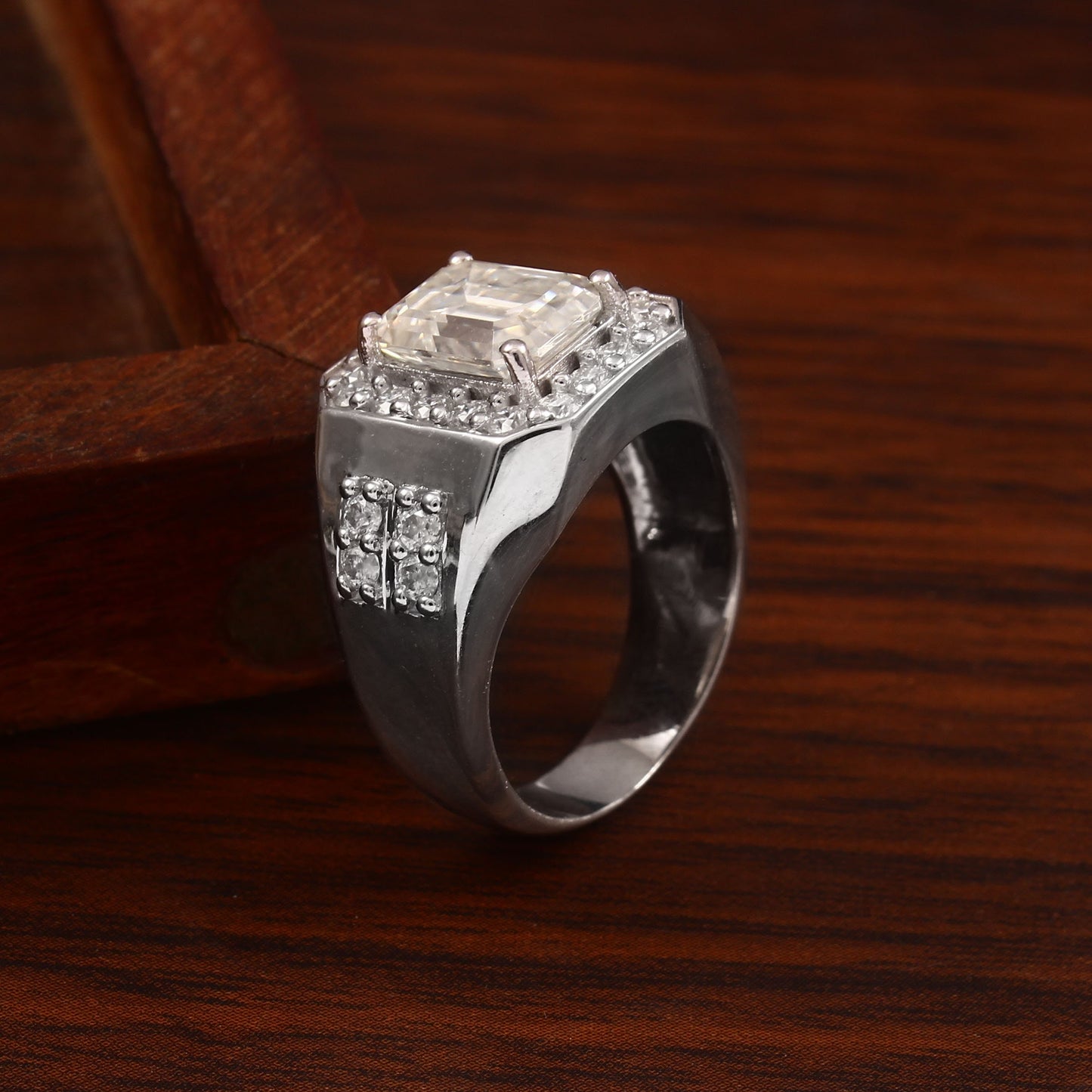 Emerald Cut Lab Grown Diamond Ring, CVD Diamond Solitaire Ring, Handmade Ring for Men, Octagon Gold Ring for Him, Gold Statement Ring