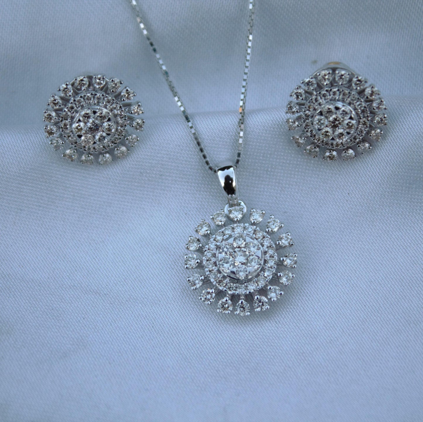 18K White Gold Real Diamond Jewelry, Chain Pendant with Stud Earring Set, IGI Certified Jewelry, Bridal Jewelry Set, Diamond Pendant Earring