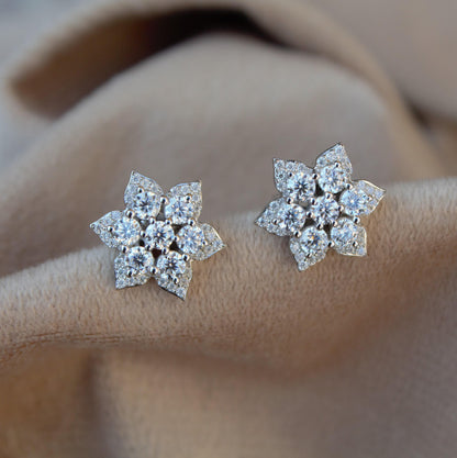 Vintage Style Floral Moissanite Stud Earrings, 925 Sterling Silver Wedding Jewelry for Bride, Push Back Earrings, Lightweight Stud Earrings