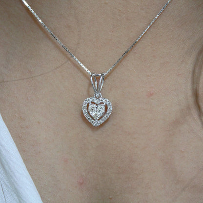 Heart Diamond Solitaire Halo Pendant, Lightweight Diamond Pendant, 18k White Gold Bridal Jewelry, Solid Gold Pendant with Chain for Gift