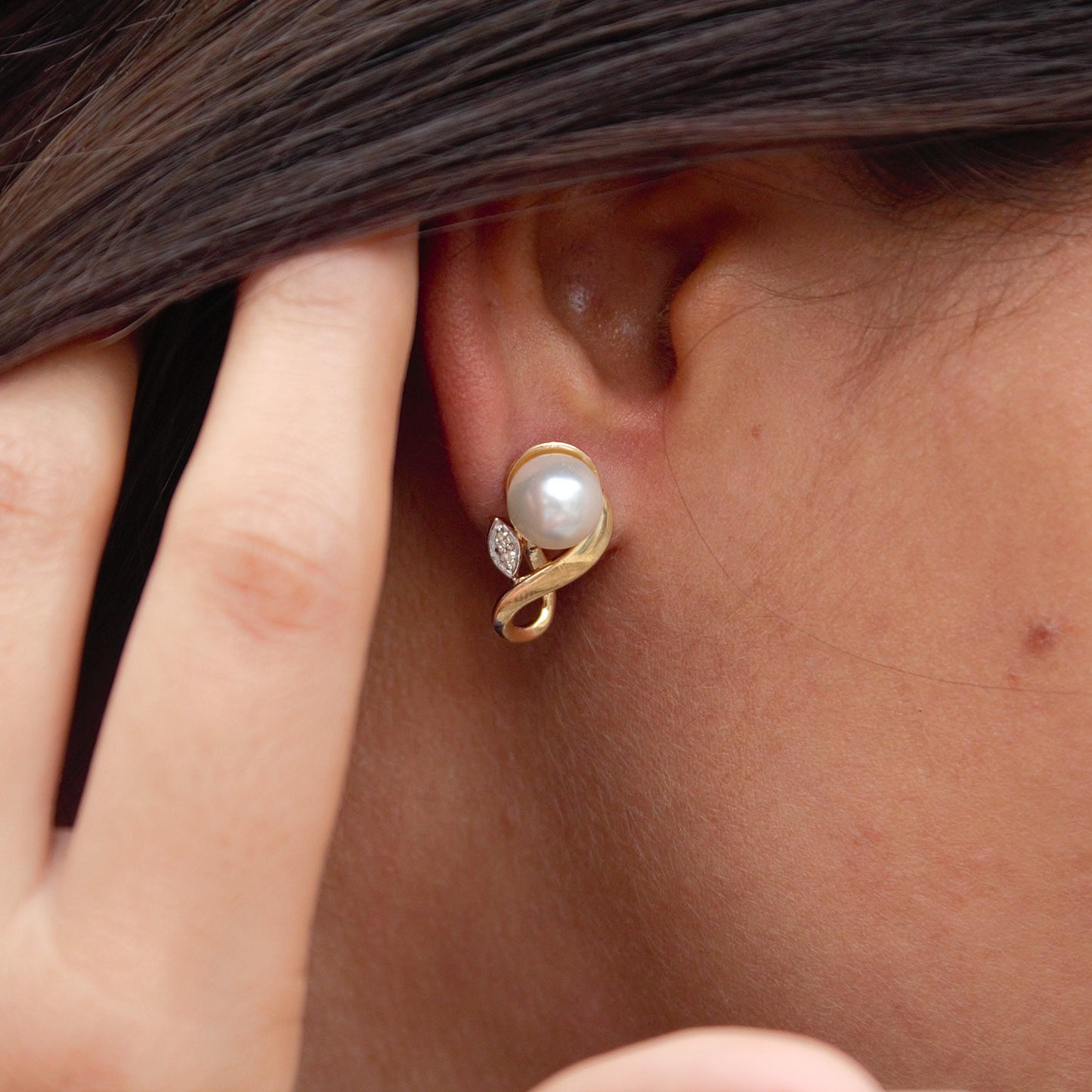 Natural Diamond With Pearl Stud Earring, Certified Real Diamond 18K Gold Jewelry, Screw Back Earring for Women, Beautiful Luxuries Earrings