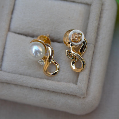 Natural Diamond With Pearl Stud Earring, Certified Real Diamond 18K Gold Jewelry, Screw Back Earring for Women, Beautiful Luxuries Earrings