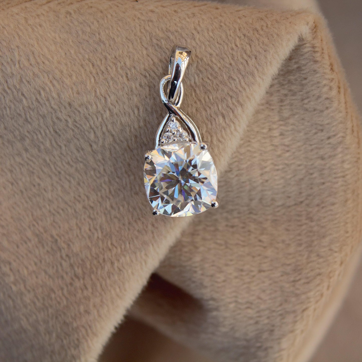 Cushion Cut Moissanite Charm Pendant, Victorian Style Pendant, Classic Solitaire Pendant For Women, 925 Sterling Silver Minimalist Pendant