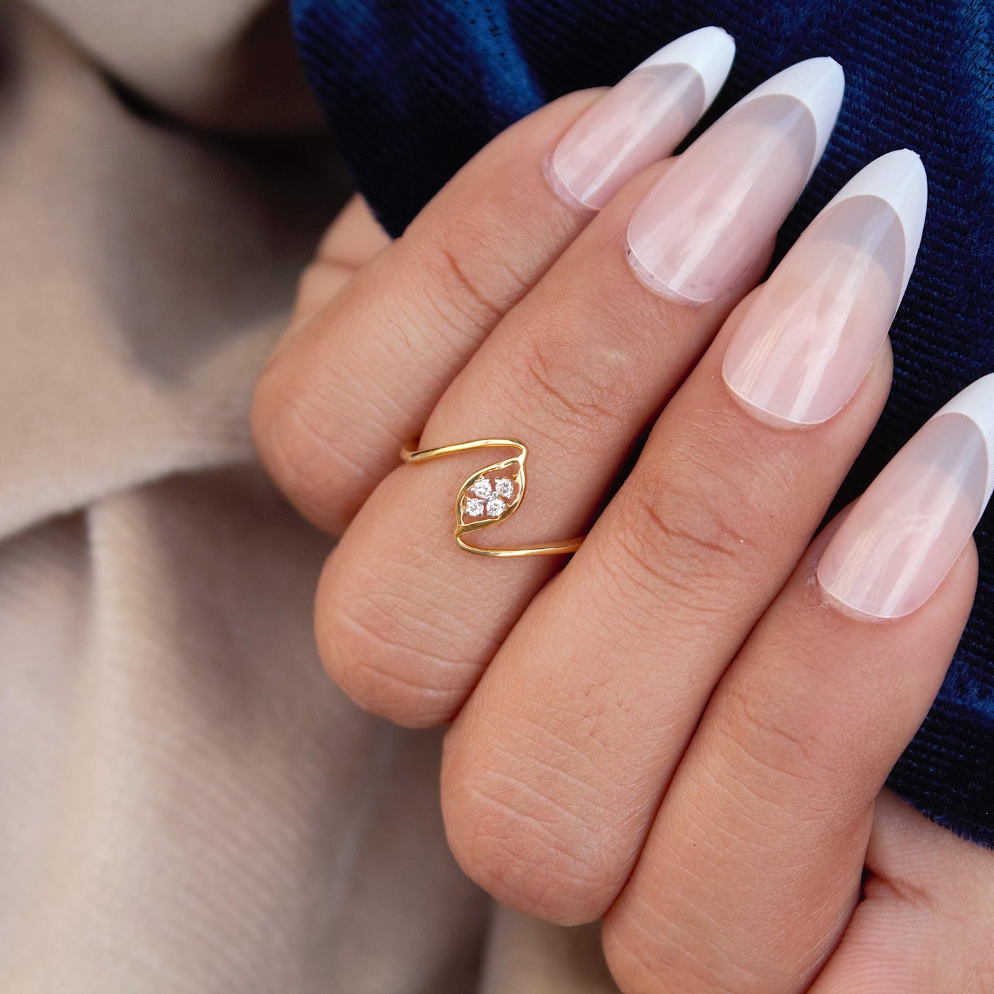 H - I Color SI Clarity Natural Diamond Ring, 5 US Gold Diamond Ring, 18K Solid Gold Jewelry, 1.28Gram Diamond Gold Ring for Anniversary Gift