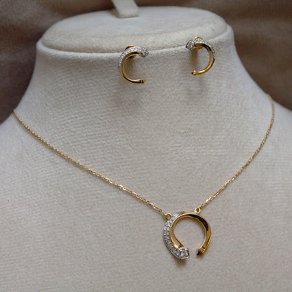 Yellow 18K Gold Necklace with Stud Earrings, Natural Diamond Jewelry Set, Minimalist Dainty Gold Jewelry, Perfect Anniversary Gift for Wife