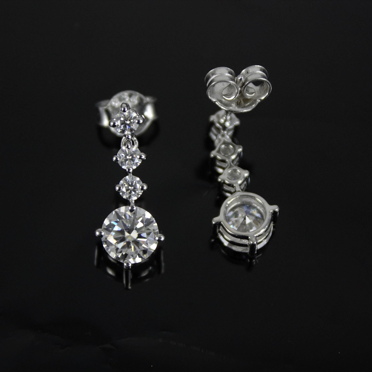 Round Cut Moissanite Silver Dangle Earrings, Push Back Silver Earrings, 925 Sterling Silver Handmade Earrings, Perfect Birthday Gift for Her