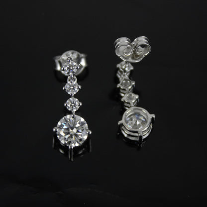 Round Cut Moissanite Silver Dangle Earrings, Push Back Silver Earrings, 925 Sterling Silver Handmade Earrings, Perfect Birthday Gift for Her