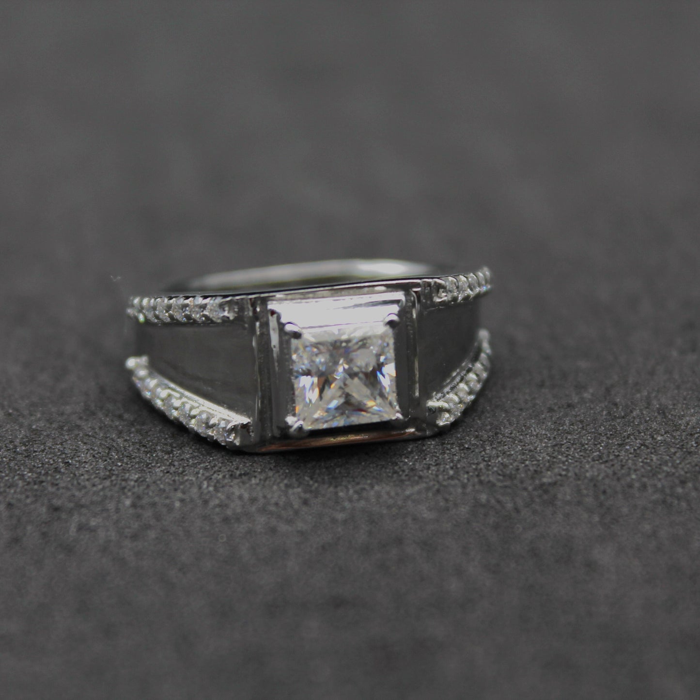 Princess Cut With Side Round Moissanite Ring, Men's Wedding Ring, Unique Silver Ring, Moissanite Jewelry for Him, 925 Sterling Silver Ring