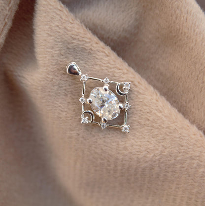 Moissanite Kite Shape Pendant in 925 Sterling Silver, Oval and Round Cut Stone Pendant, Stunning White Moissanite Jewelry, Perfect for Her