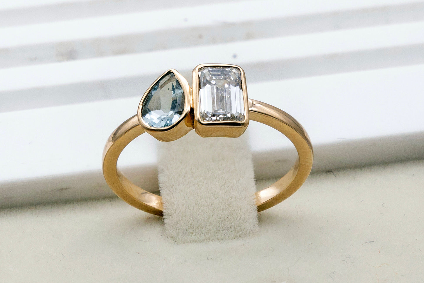 Pear and Radiant Cut Lab Created Diamond Ring, Anniversary Ring for Women, Solid14k-18k Gold Ring, FG VVS/VS Diamond Jewelry, Christmas Gift