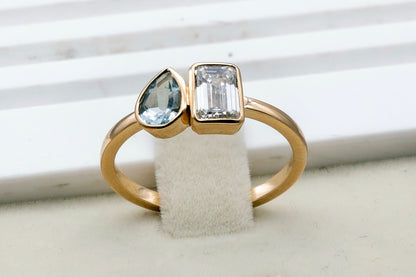 Pear and Radiant Cut Lab Created Diamond Ring, Anniversary Ring for Women, Solid14k-18k Gold Ring, FG VVS/VS Diamond Jewelry, Christmas Gift