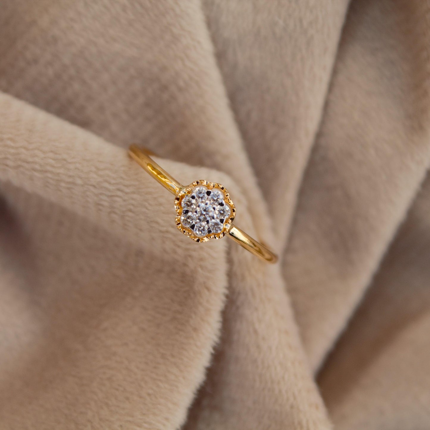 Round Melee Natural Diamond Ring For Birthday Gift, 18K Solid Gold Jewelry, Affordable Gold Ring, Real Gold Lightweight Jewelry For Gift