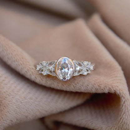 Minimalist 925 Sterling Silver Oval Ring, Designer Ring for Wedding Gift, Moissanite White Stone Ring for Women, Silver Moissanite Jewelry