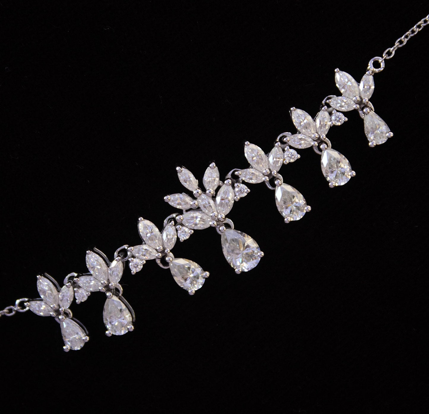 Moissanite 925 Sterling Silver Chain Necklace, Handmade Pear Drop Necklace For Women, Minimalist Marquise Cut Necklace, Wedding Gift for Her